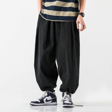 Wiaofellas New Design Drawstring Harem Pants Men’s Baggy Jogging Pants Japanese Men Crotch Wide Leg Pants Male Casual Loose Trousers